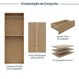 Guarda-roupa 2 Módulos 4 Portas 6 Prateleiras 6 Gavetas Frame Cabecasa madeiramadeira - 3