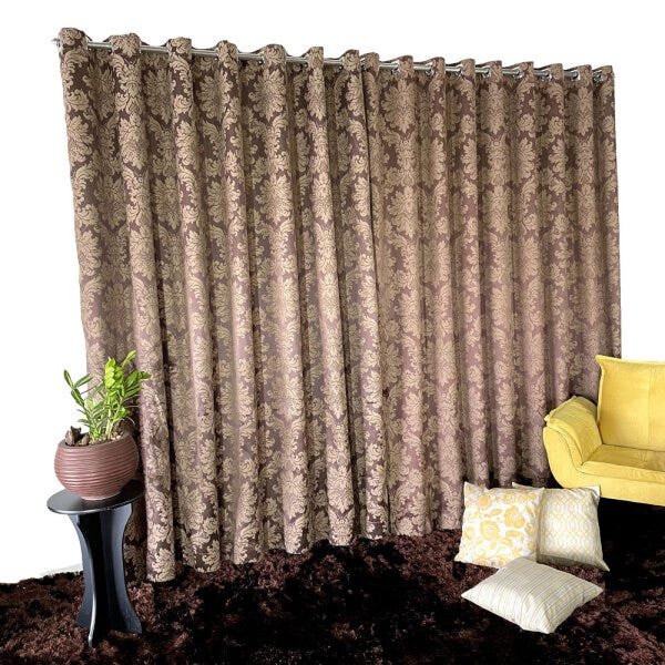 Cortina Tecido Jacquard Medalhão Marrom com Bege - 2,50 x 5,60m de Largura - 3
