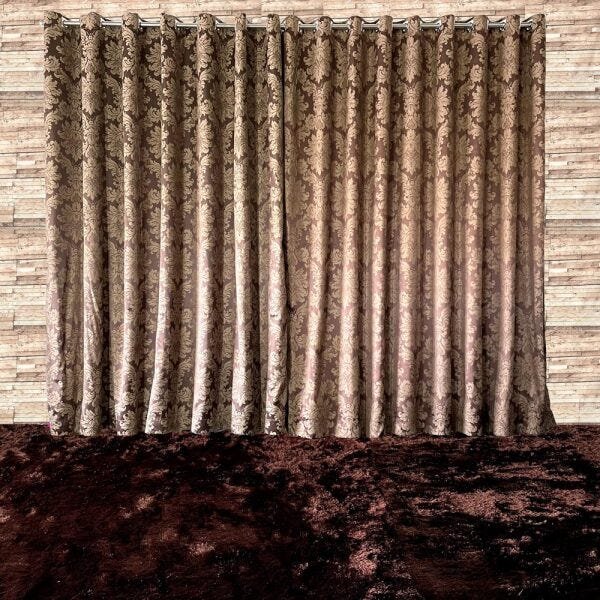 Cortina Tecido Jacquard Medalhão Marrom com Bege - 2,50 x 5,60m de Largura - 4