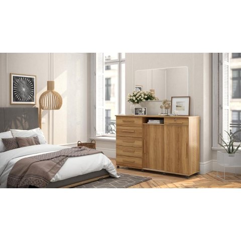 Cômoda Vega 2020 C/ 2 Portas e 6 Gavetas Freijo