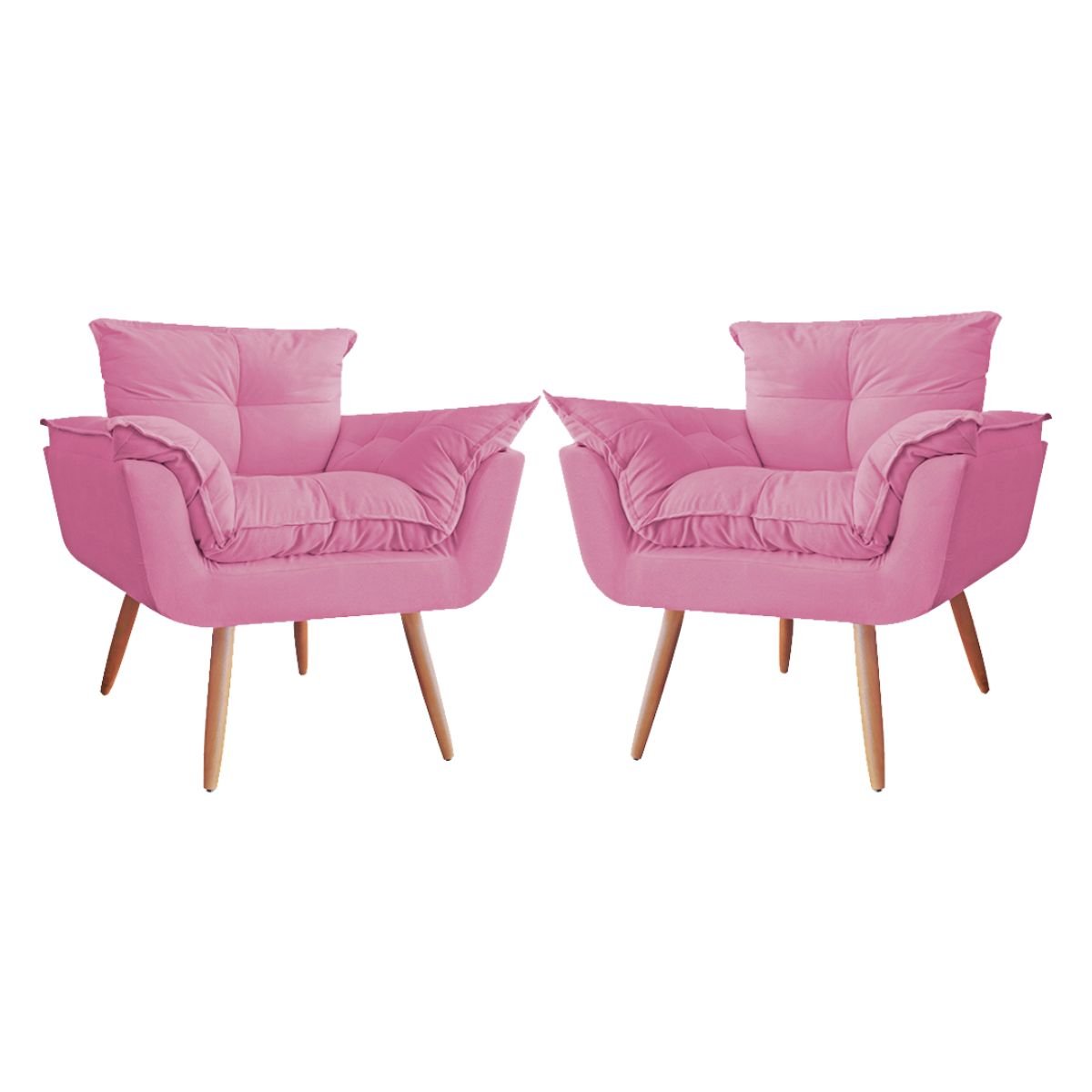 Sofá 2 Lugares Namoradeira com 2 Poltronas Decorativas Opala para Sala Pés Palito Rosa - 2