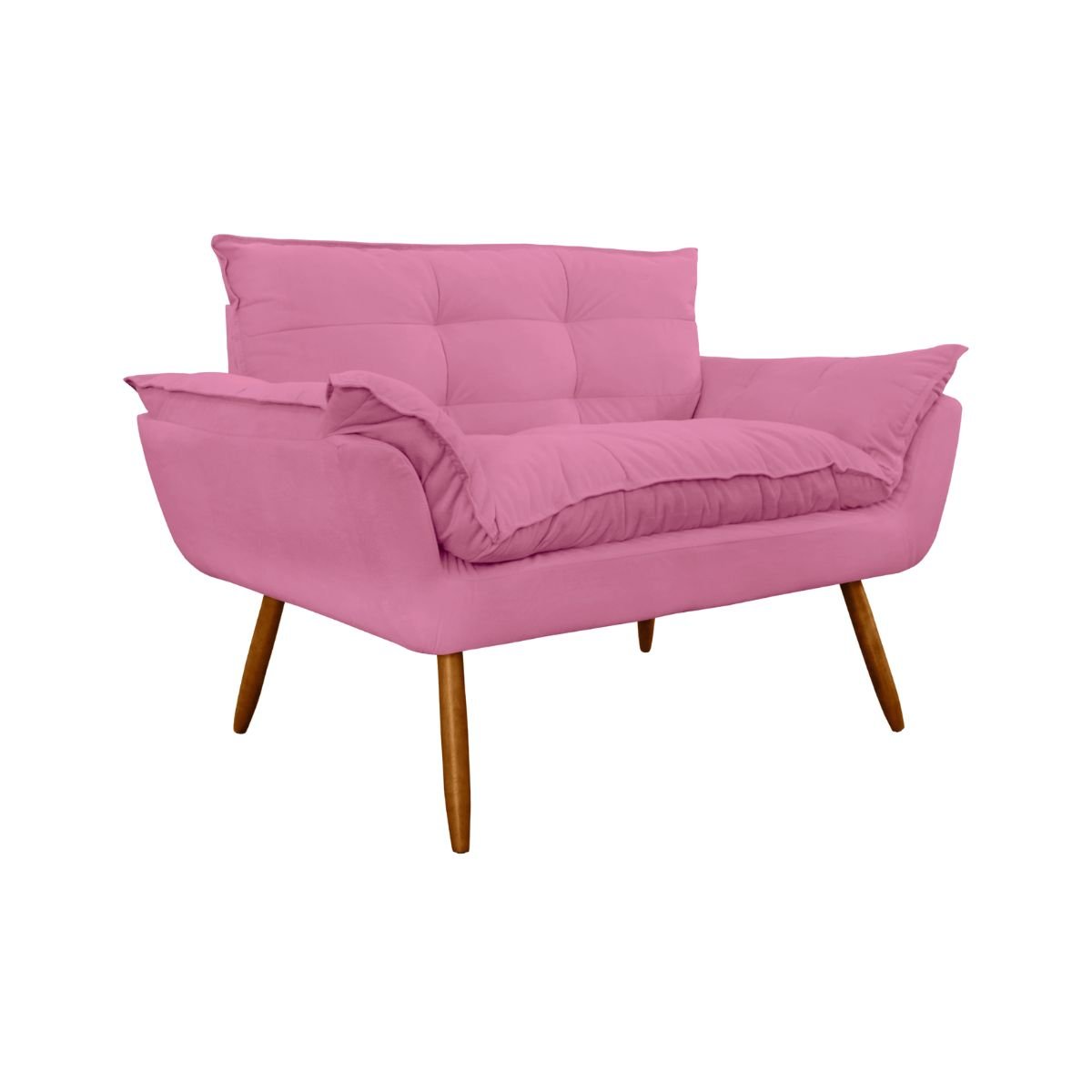 Sofá 2 Lugares Namoradeira com 2 Poltronas Decorativas Opala para Sala Pés Palito Rosa - 3