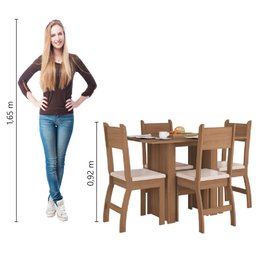 Conjunto de Mesa e 4 Cadeiras para Sala de Jantar Milano Fosco - Carvalho / Savana - Poliman - 6