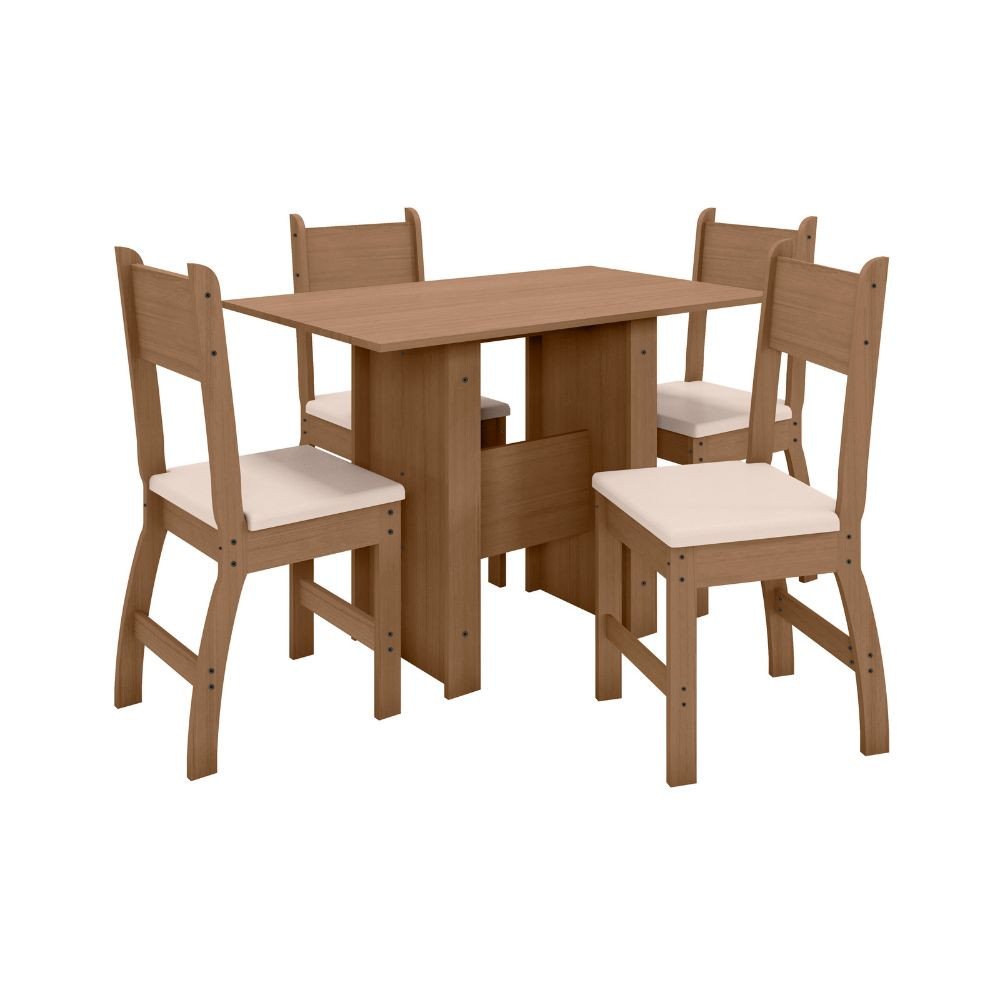 Conjunto de Mesa e 4 Cadeiras para Sala de Jantar Milano Fosco-Poliman - Carvalho / Savana - 2