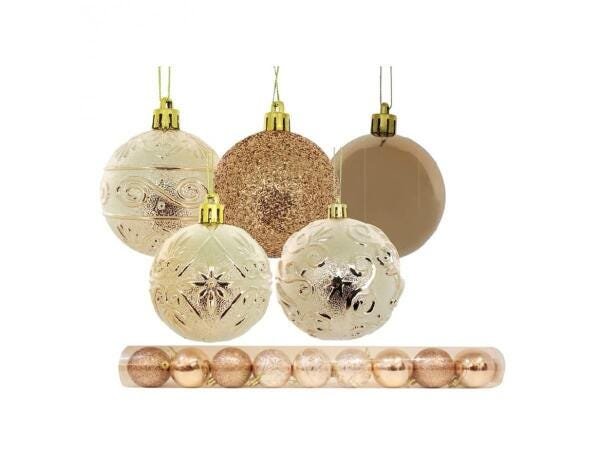 Kit Bola Natal Decor Print Premium Champagne 6Cm 9 Peças - 1
