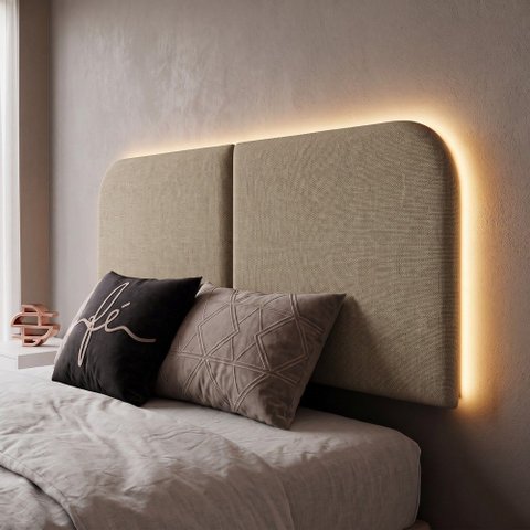 Cabeceira Painel Modular Bruma LED Cama King 200cm Orgânica Linho Bege - Desk Design