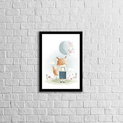 Quadro Decorativo Infantil Aquarela Raposinha Com Balão
