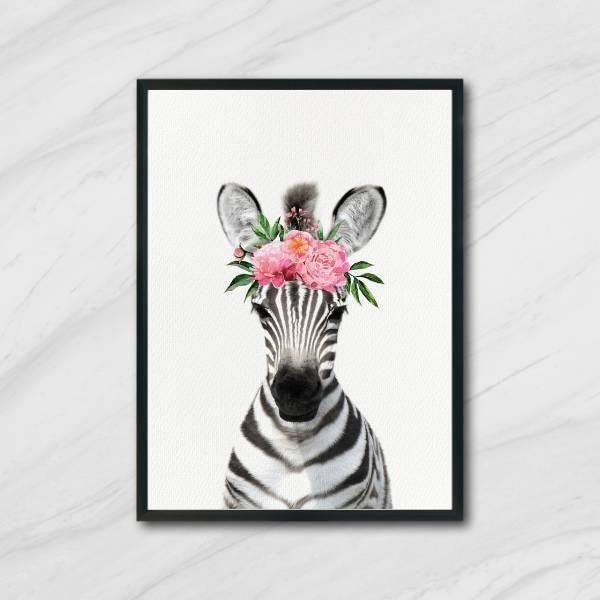 Quadro Decorativo Zebrinha Coroa de Flores - 1