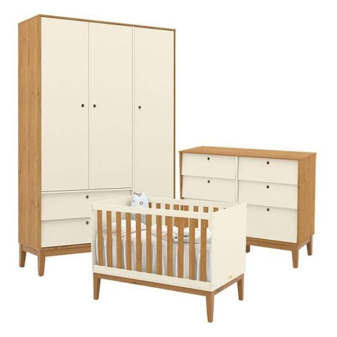 Quarto de Bebe Unique 3 Portas com Cômoda 6 Gavetas Off White Freijó Eco Wood - Matic