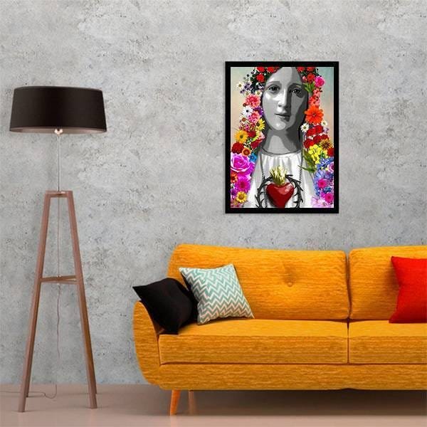 Quadro Decorativo Sagrado Coração de Maria com Flores - 2
