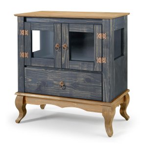 Balcão Buffet Aparador 2 Portas 1 Gaveta Portas de Vidro Lateral de Vidro Pés Luiz Xv D120vl - Azul