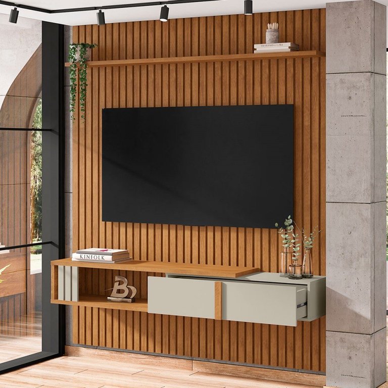 Painel para Tv até 75 Polegadas Nassau 1 Gaveta Naturalle/off White - Móveis Bechara Painel para Tv até 75 Polegadas Nassau 1 Gaveta Naturalle/off White - Móveis Bechara