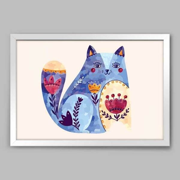 Quadro Animal Gato Andino - 20x30cm - Moldura Padrão Branco - 1