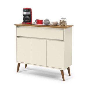 Aparador / Buffet / Balcão / Bancada Ze Modelo Retrô com Pés em Madeira Tampo em Mdf Usinadosem Puxa