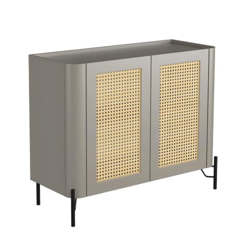 Buffet Aparador 98,5cm Porta Sextavada 100% Mdf Pés Metal Cor:grigio com Preto