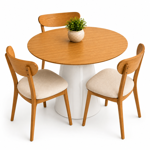 Mesa de Jantar Redonda 70cm Freijó - Base Cone Branco