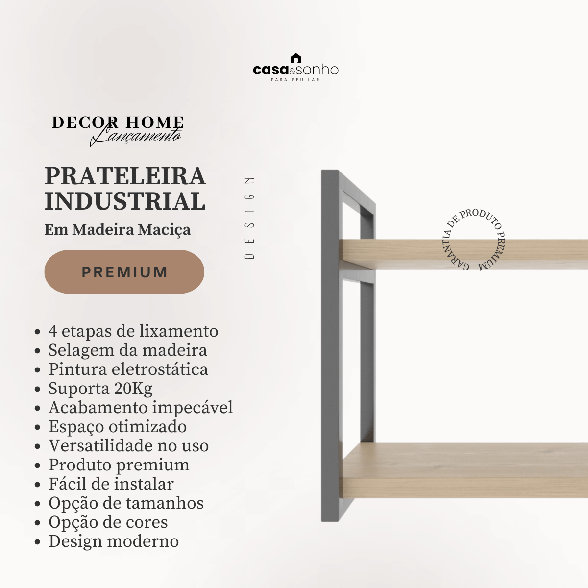 Prateleira Industrial Nicho Parede 60/35 Linha Decor Home Casa e Sonho - 2