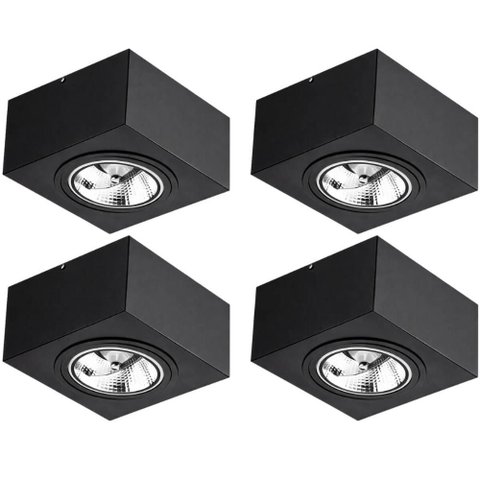 Kit 4 Luminárias Plafons Pretos de Sobrepor Box 17cm GU10 Dital 12W