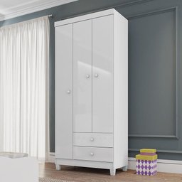 Guarda Roupa Infantil Lara com 3 Portas e 2 Gavetas Branco Brilho - PR Baby - 2