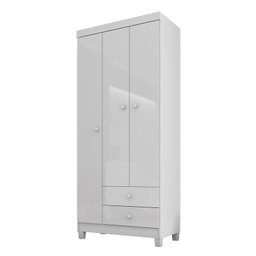 Guarda Roupa Infantil Lara com 3 Portas e 2 Gavetas Branco Brilho - PR Baby - 1