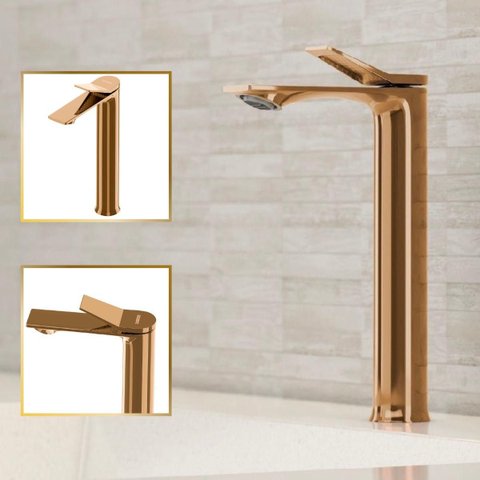 Torneira de Banheiro Berlim Rose Gold Alta Quente e Frio Goldenx