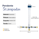 Ver imagem 4 de Luminária de Teto Pendente Tazza 5 Lâmpadas Retangular para Ambientes Internos - Dourado