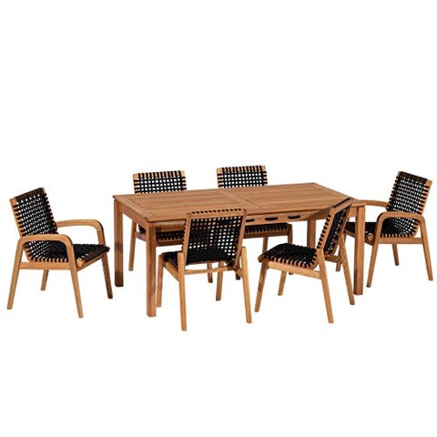 Mesa de Jantar com 04 Cadeiras sem Braço e 02 Cadeiras com Braço Trammare C07 Corda Náutica Preta