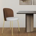 Ver imagem 5 de Cadeira Decorativa Sala de Jantar Elegance Base Champanhe Courino Caramelo/bege - Montanaris Decor