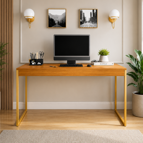 Mesa para Escritório Diretor Pé de Ferro 1,50 cm - Freijó/Dourado