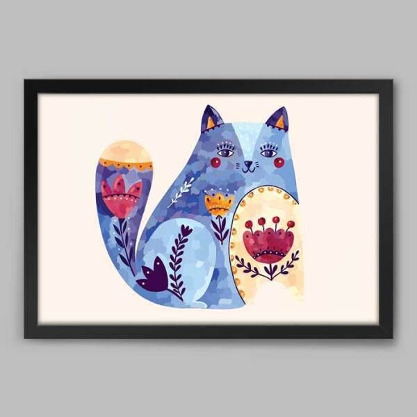 Quadro Animal Gato Andino - 45x30cm - Moldura Caixa Preto - 1