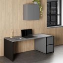 Ver imagem 1 de Mesa Escritório 1,70m C/ Balcão e Armário Aéreo 2 Portas F5 Cor:cinza Sagrado com Preto