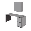 Ver imagem 2 de Mesa Escritório 1,70m C/ Balcão e Armário Aéreo 2 Portas F5 Cor:cinza Sagrado com Preto
