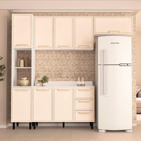 Armário de Cozinha Modulada Completa 4 Peças 240cm com Tampo 100% Mdf Amara Politorno Móveis