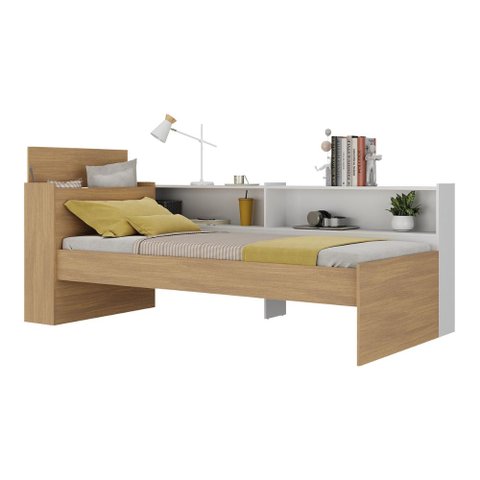 Cama de Solteiro com Colchão Incluso Baú Embutido e Prateleira Multimóveis Mp4260 Rustic/branco