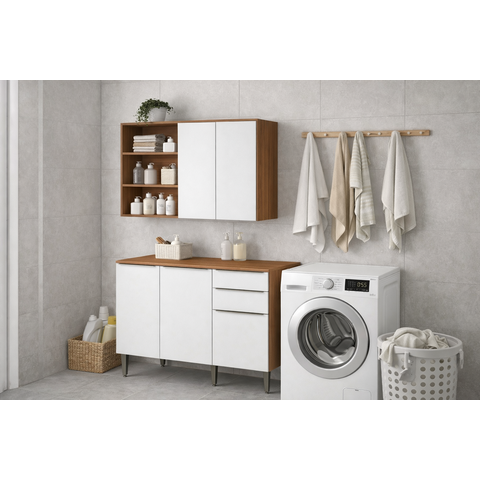 Moldulado Multiuso 120cm Luana Lavanderia - Cinamomo/branco Aramóveis