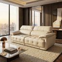 Ver imagem 1 de Sofá Retrátil e Reclinável Zurique 100% em Couro Natural com 2,60m Couro:off-white