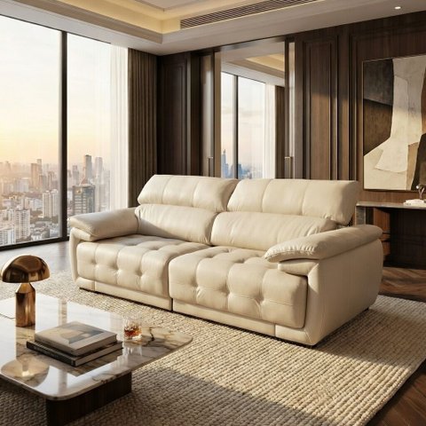 Sofá Retrátil e Reclinável Zurique 100% em Couro Natural com 2,60m Couro:off-white