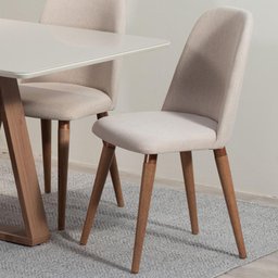 Conjunto de Jantar Mesa com Vidro Avena 6 Cadeiras New Drop - Canella C/ Bege - 2