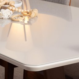 Conjunto de Jantar Mesa com Vidro Avena 6 Cadeiras New Drop - Canella C/ Bege - 3