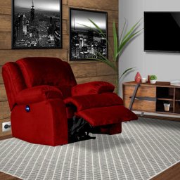 Poltrona do Papai Reclinável Elétrica com Massagem e USB Magnum Veludo Vermelho - Gran Belo - 6