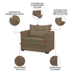 Poltrona Cama Retrátil Solteiro Milenni Veludo B03 - D'rossi - 3