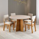 Ver imagem 1 de Conjunto Sala de Jantar 4 Lugares Redondo Tampo de Vidro Pallas Bege/Mel/Off White