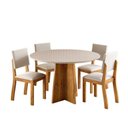 Ver imagem 2 de Conjunto Sala de Jantar 4 Lugares Redondo Tampo de Vidro Pallas Bege/Mel/Off White