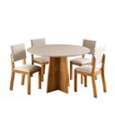 Ver imagem 2 de Conjunto Sala de Jantar 4 Lugares Redondo Tampo de Vidro Pallas Bege/Mel/Off White