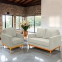 Ver imagem 3 de Kit Poltrona e Sofa Berlim 2 Lugar Base de Madeira Tecido Acquablock Bege Claro