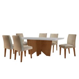 Sala de Jantar Mesa Evora 180 Mdf Vidro Canto Copo com 6 Cadeiras Grecia Rufato - 2