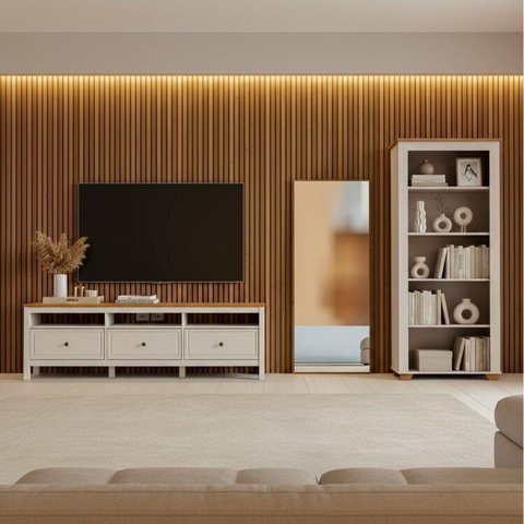 Conjunto de Sala 3 Peças com 1 Rack, 1 Estante e 1 Espelho Ananda CabeCasa MadeiraOriginals