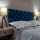 Ver imagem 3 de Cabeceira Estofada Solteiro Capitonê Suede Liso Azul Royal 90 X 60 cm RBL