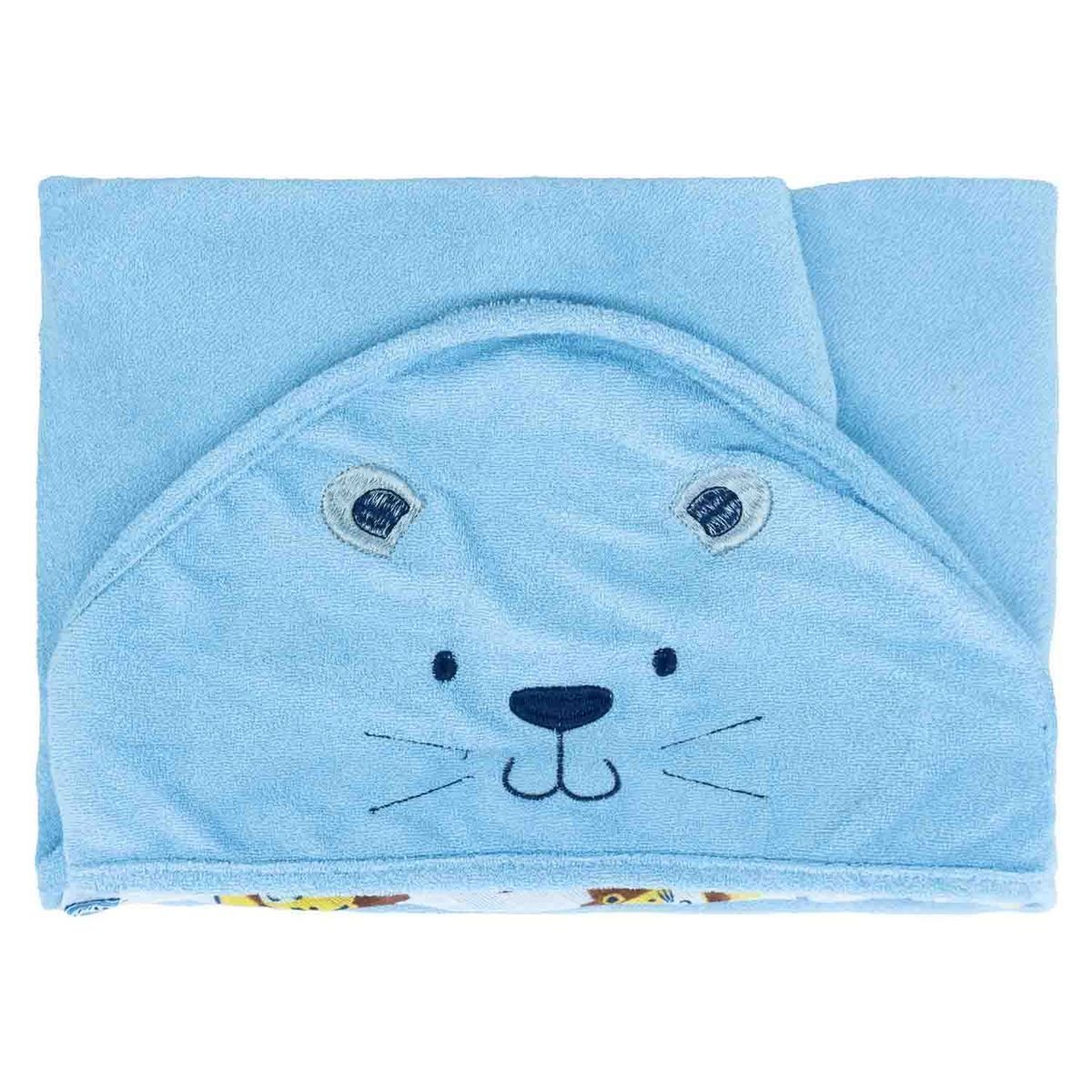 Toalha de Banho Bebe C/capuz Plush 68 Cm X 68 Cm Bord: Leão Azul - 2