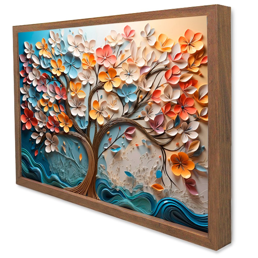 Quadro Decorativo Floral Luxo Primavera Colorida em Moldura Caixa Tacolado Moldura Caixa 3cm Madeira